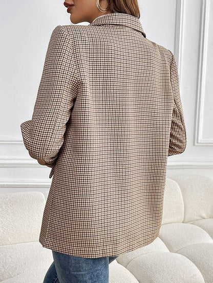 Elegante Comfortabele Getailleerde Geruite Dames Blazer