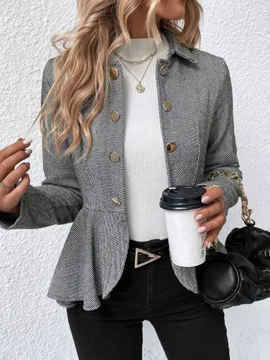 Elegante Blazer Getailleerde Vrouwen Peplum Jas