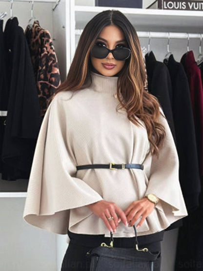 Vrouwen Stijlvolle Getailleerde Poncho Wooljas Met Riem