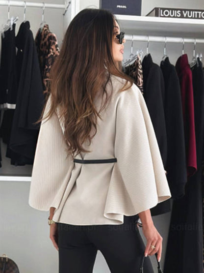 Vrouwen Stijlvolle Getailleerde Poncho Wooljas Met Riem