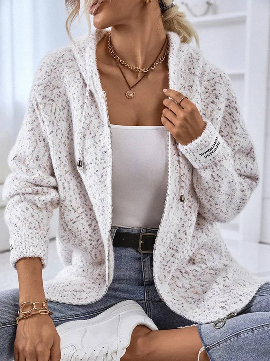 Zacht Gebreid Vest Met Hoodie En Rits Voor Vrouwen