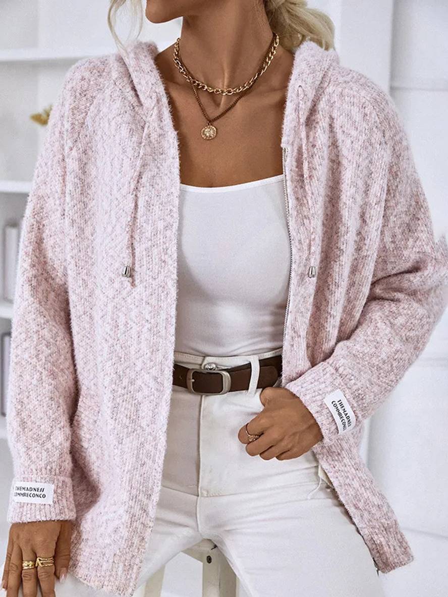 Zacht Gebreid Vest Met Hoodie En Rits Voor Vrouwen