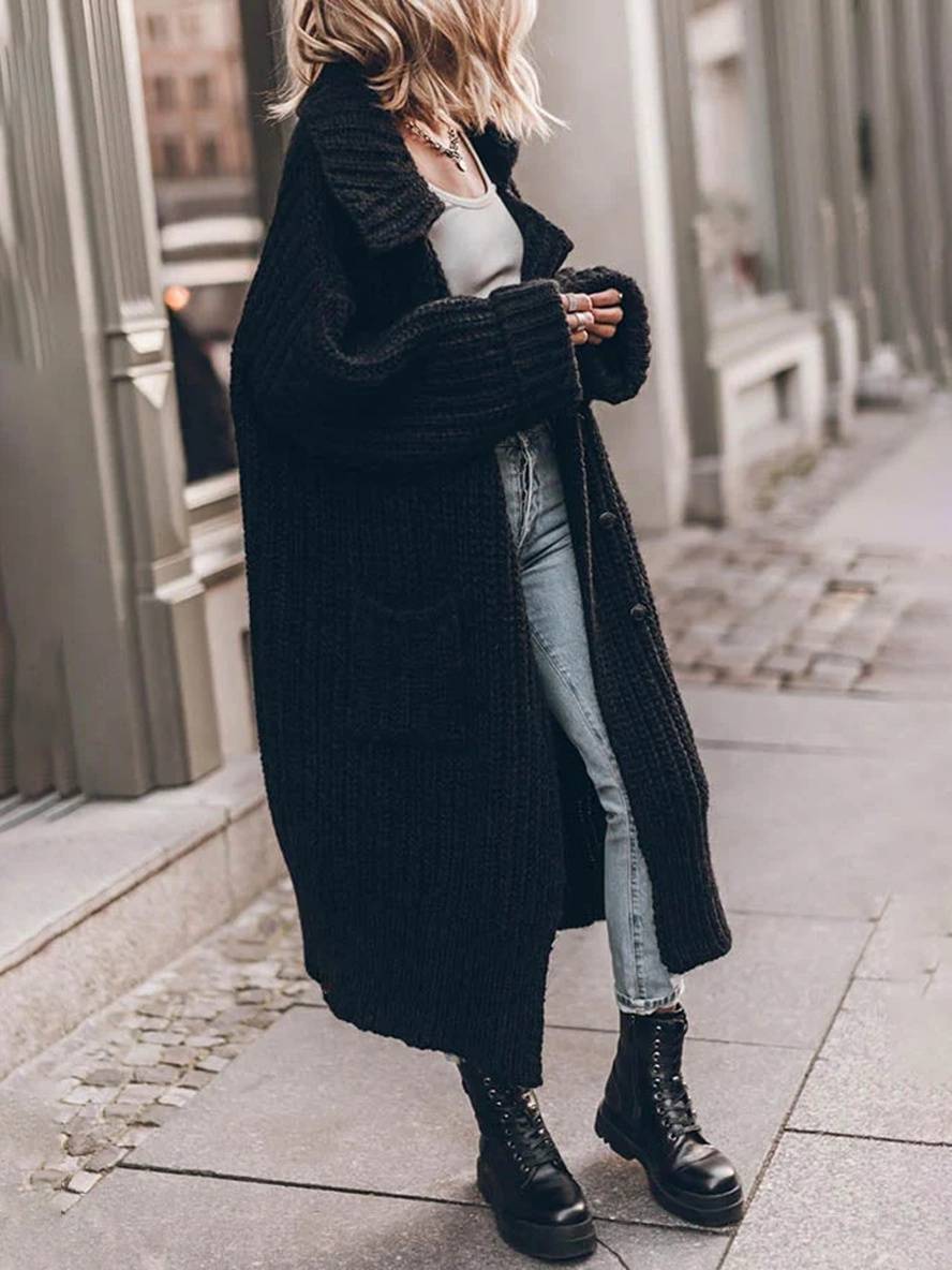 Gebreid Oversized Lang Met Knopen En Zakken Voor Vrouwen Cardigan