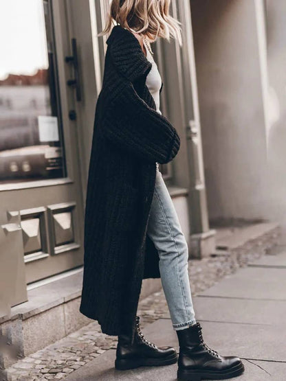Gebreid Oversized Lang Met Knopen En Zakken Voor Vrouwen Cardigan