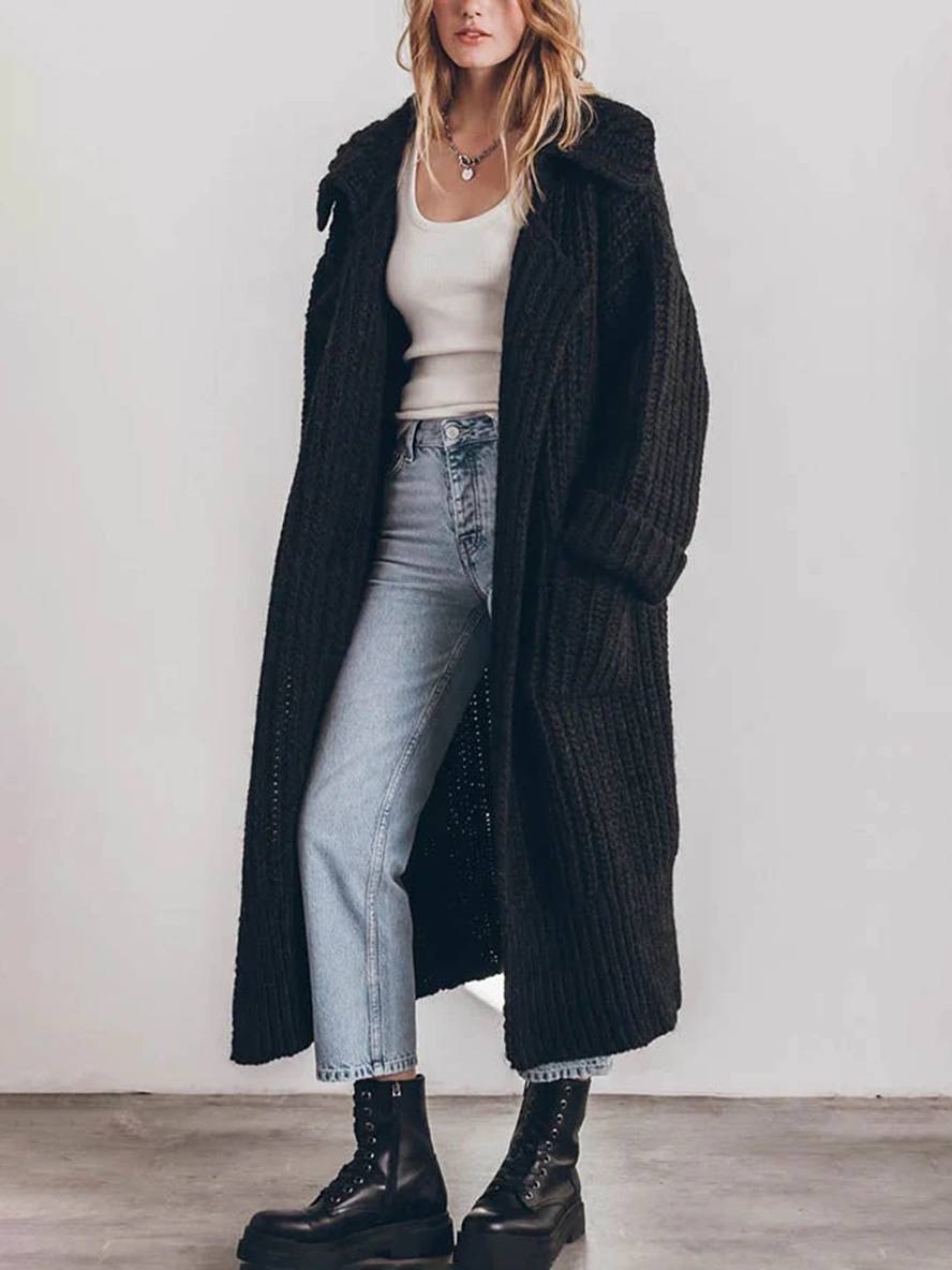Gebreid Oversized Lang Met Knopen En Zakken Voor Vrouwen Cardigan