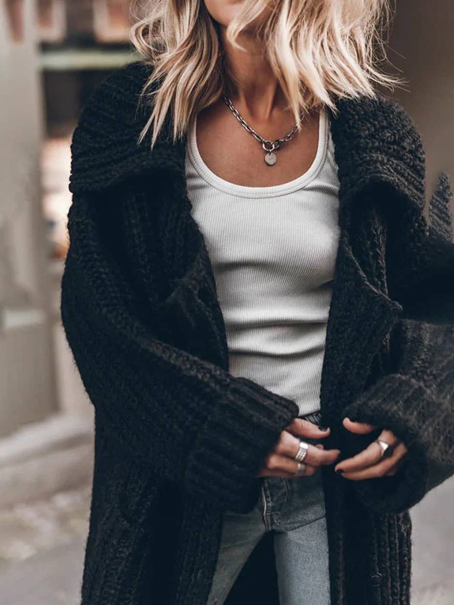 Gebreid Oversized Lang Met Knopen En Zakken Voor Vrouwen Cardigan