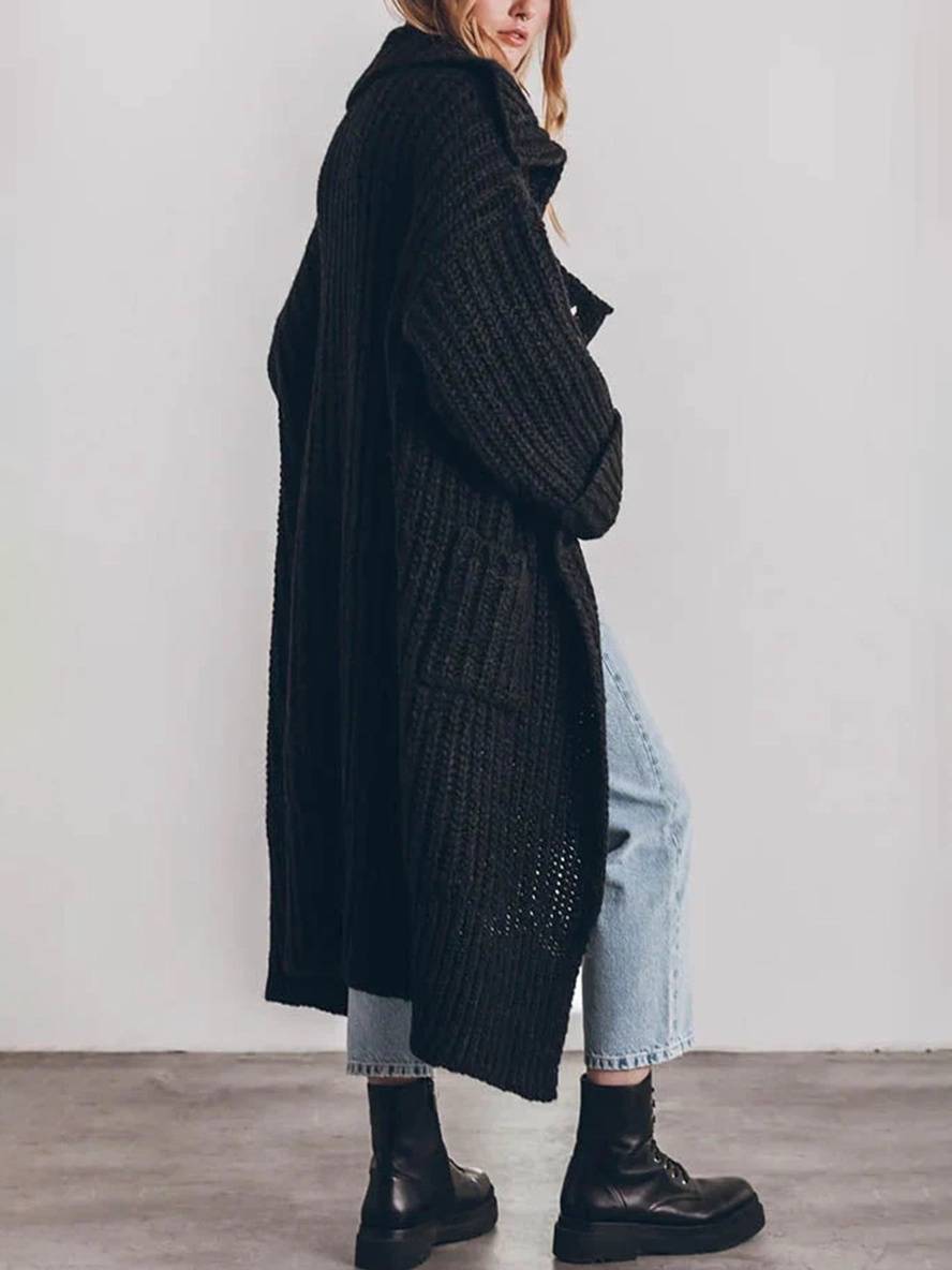 Gebreid Oversized Lang Met Knopen En Zakken Voor Vrouwen Cardigan