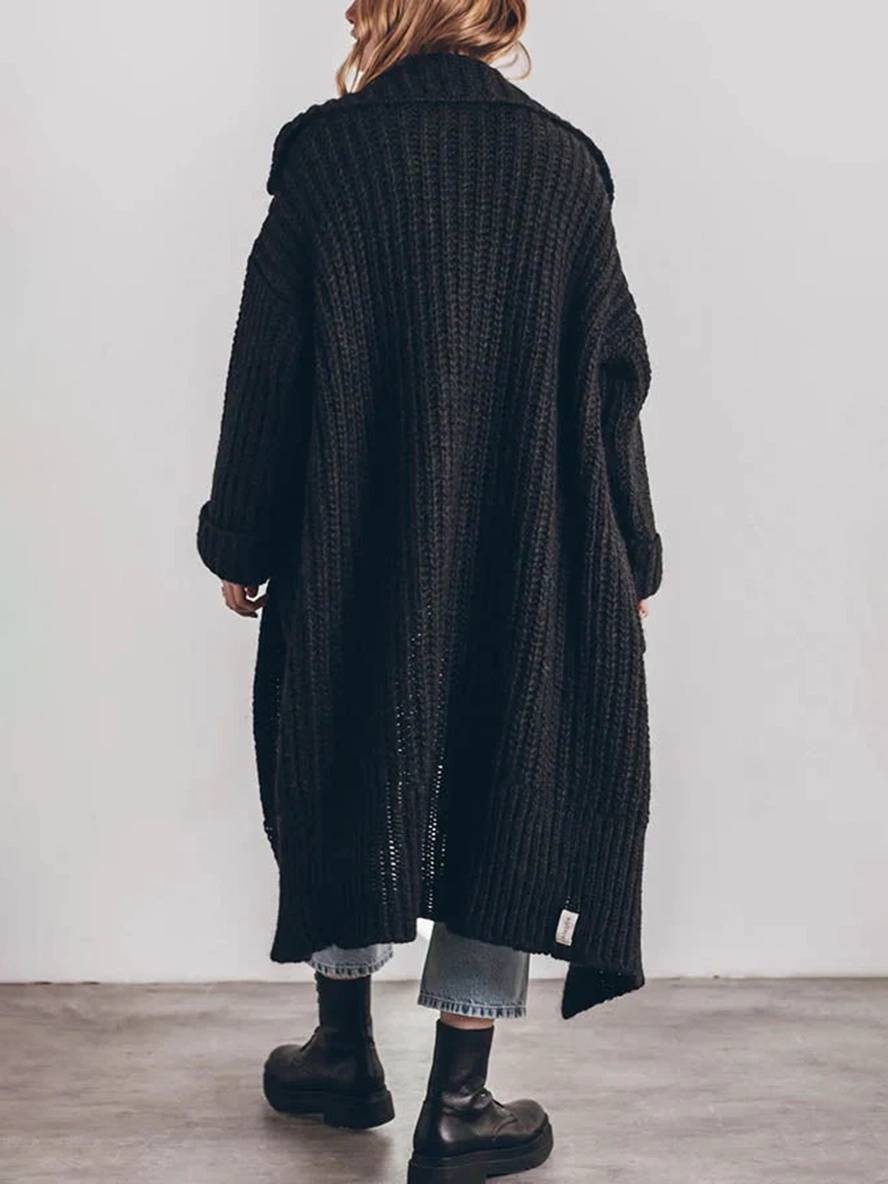 Gebreid Oversized Lang Met Knopen En Zakken Voor Vrouwen Cardigan