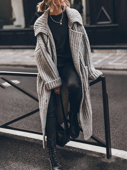 Gebreid Oversized Lang Met Knopen En Zakken Voor Vrouwen Cardigan