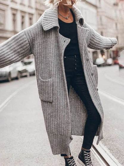 Gebreid Oversized Lang Met Knopen En Zakken Voor Vrouwen Cardigan