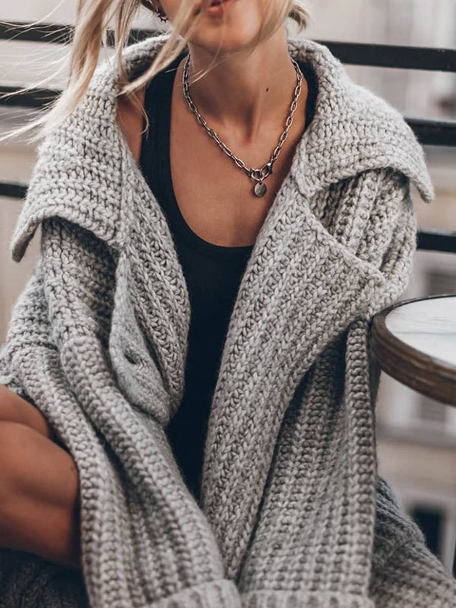 Gebreid Oversized Lang Met Knopen En Zakken Voor Vrouwen Cardigan