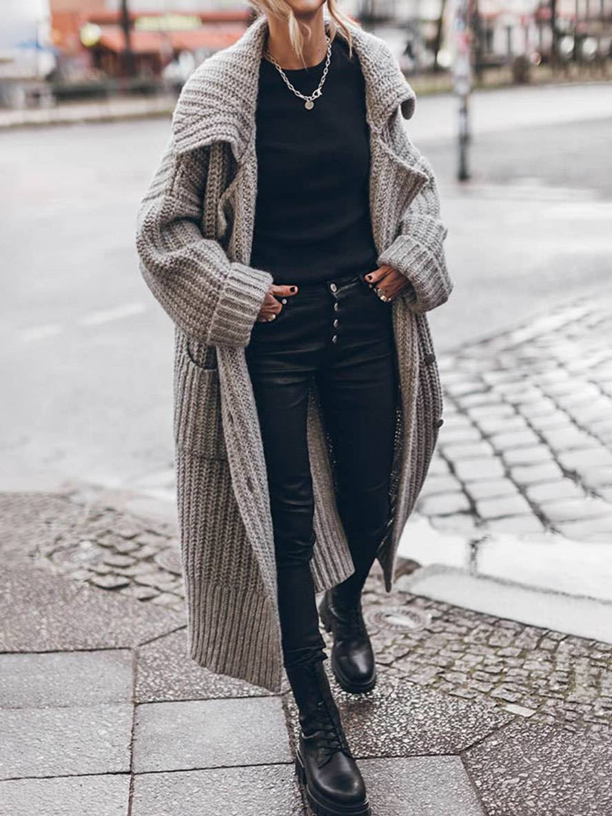 Gebreid Oversized Lang Met Knopen En Zakken Voor Vrouwen Cardigan