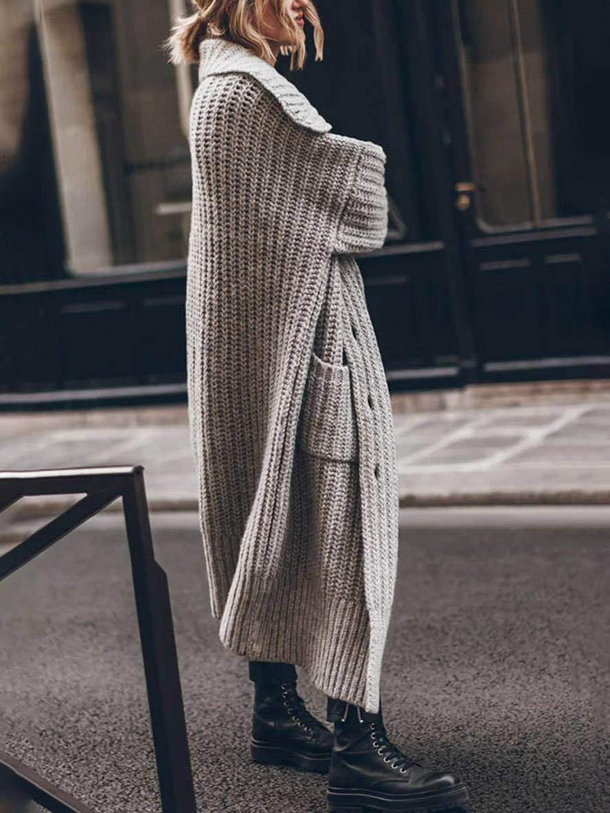 Gebreid Oversized Lang Met Knopen En Zakken Voor Vrouwen Cardigan