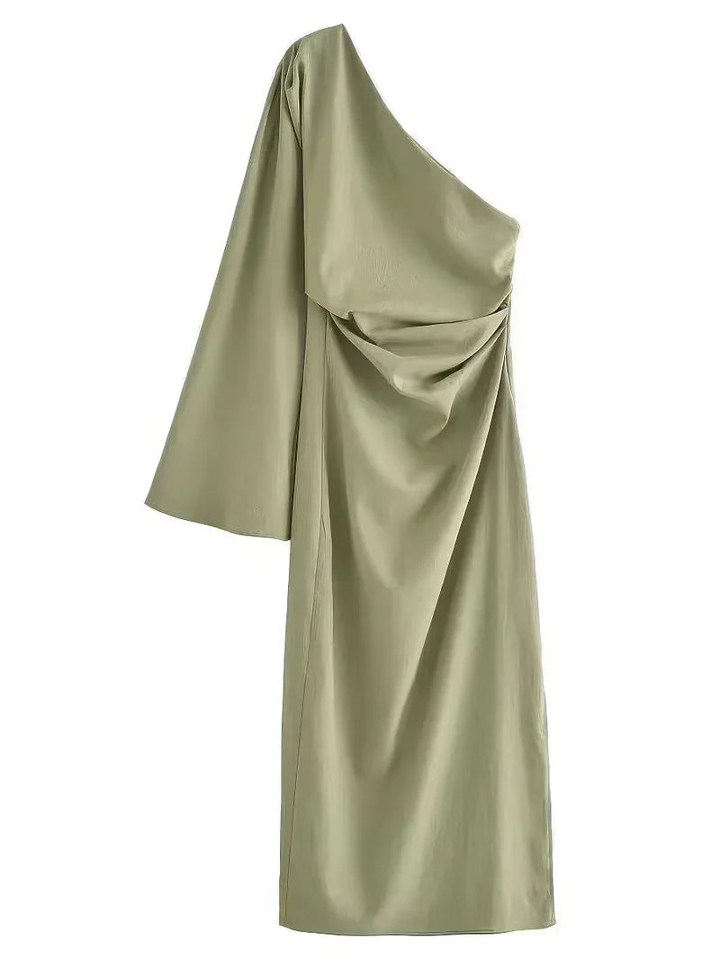 Zara - sukienka maxi na jedno ramię o eleganckim kroju