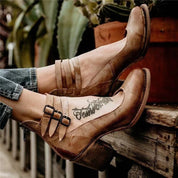 Vintage Women's Pumps with Strap Buckles and Block Heel