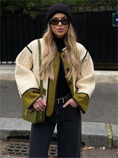 Gewatteerd Dames Bomberjas met Biezen en Wijde Mouwen