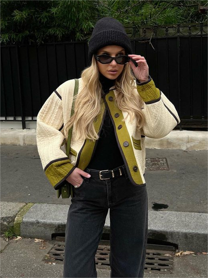 Gewatteerd Dames Bomberjas met Biezen en Wijde Mouwen