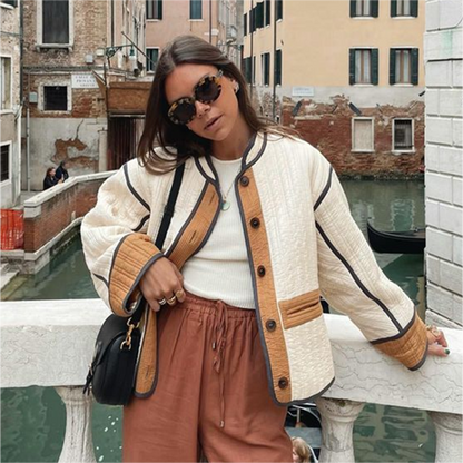 Gewatteerd Dames Bomberjas met Biezen en Wijde Mouwen