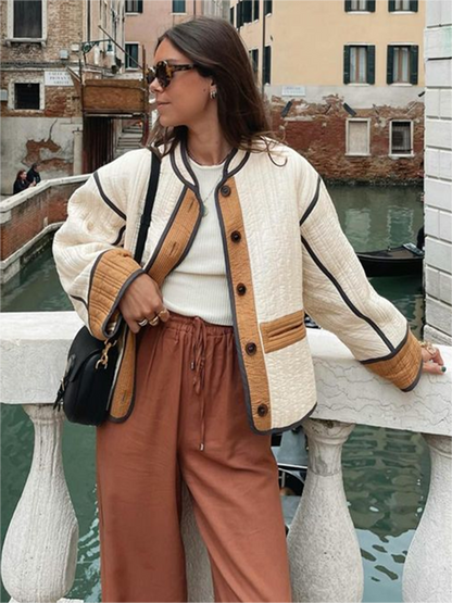 Gewatteerd Dames Bomberjas met Biezen en Wijde Mouwen