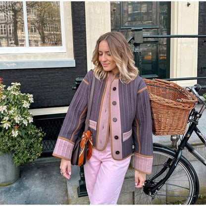 Gewatteerd Dames Bomberjas met Biezen en Wijde Mouwen