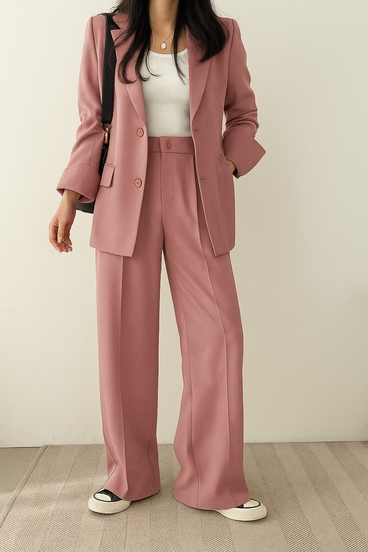 Chique Blazer en Wide Leg Pantalon Set voor Dames