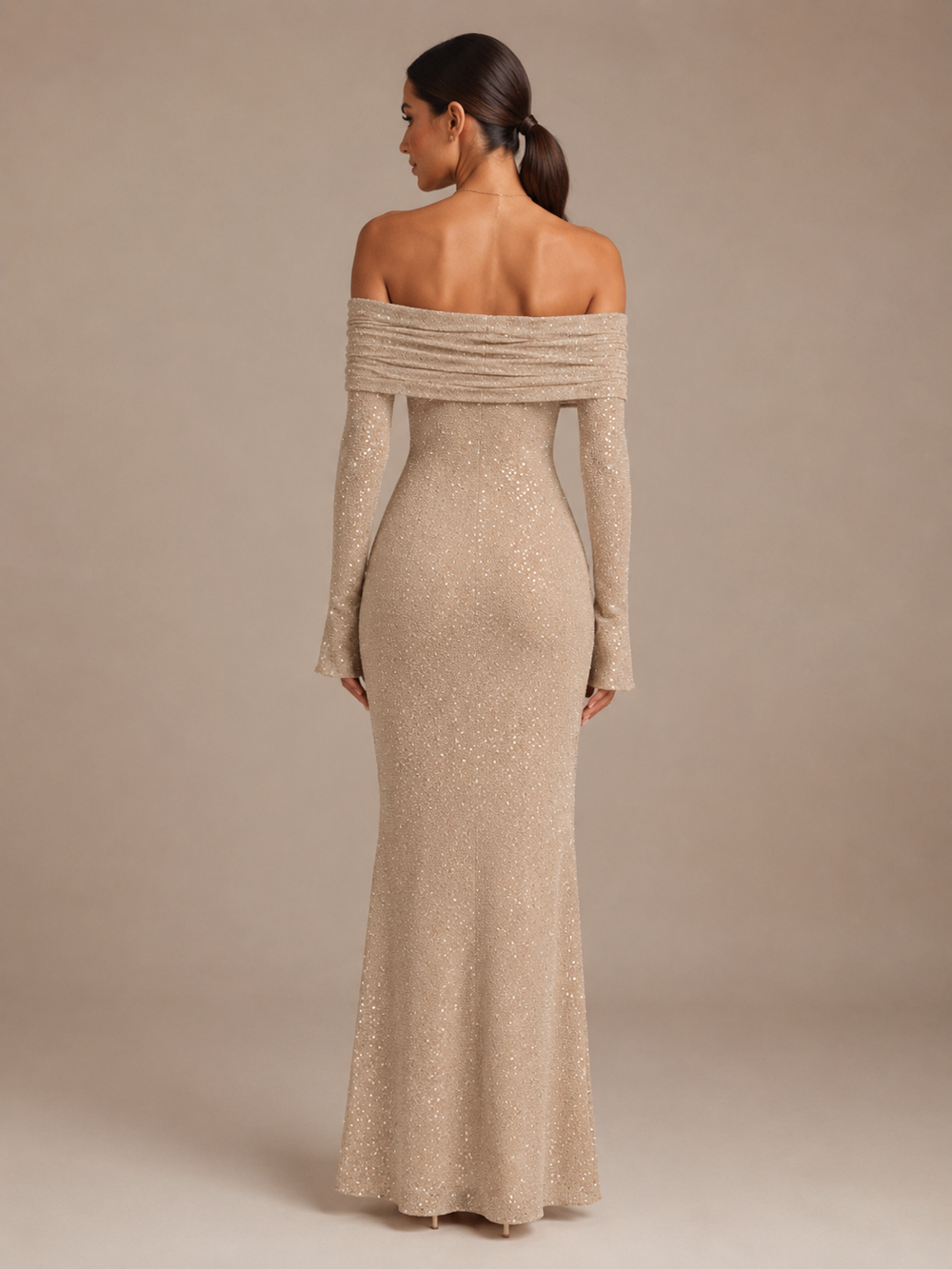 Dames Feestelijke Glitter Maxi Jurk met Off-Shoulder Hals
