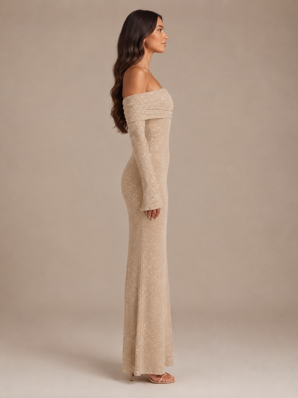 Dames Feestelijke Glitter Maxi Jurk met Off-Shoulder Hals