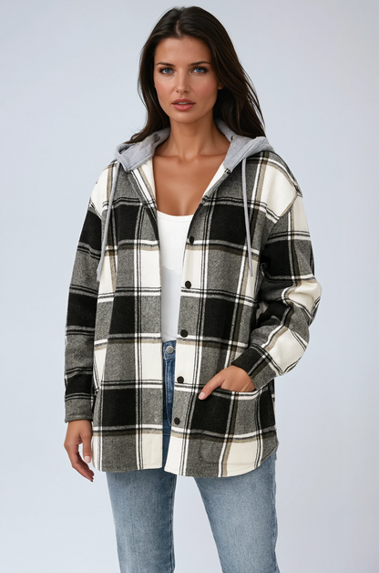 Geruite Oversized Jas met Capuchon voor Vrouwen