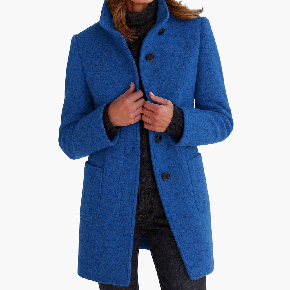 Women's Elegant Winter Coat with a High Collar and Spacious Pockets