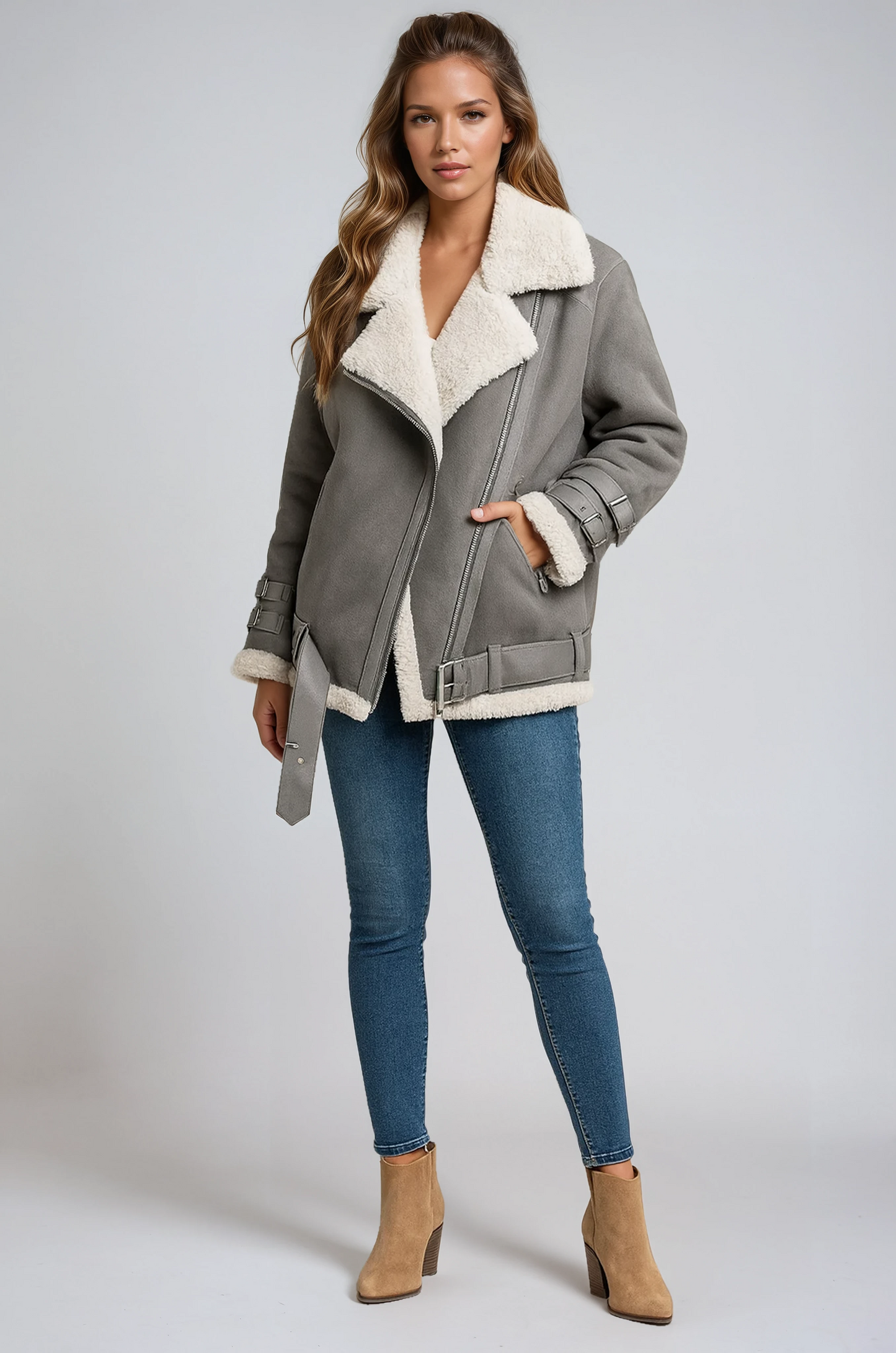 Biker Jas Leerlook met Bont Voering voor Vrouwen