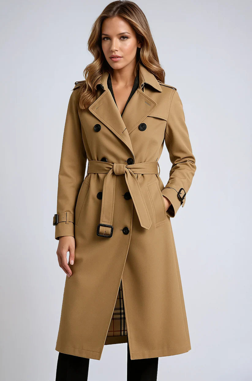 Dames Regenbestendige Lange Trenchcoat Met Ceintuur
