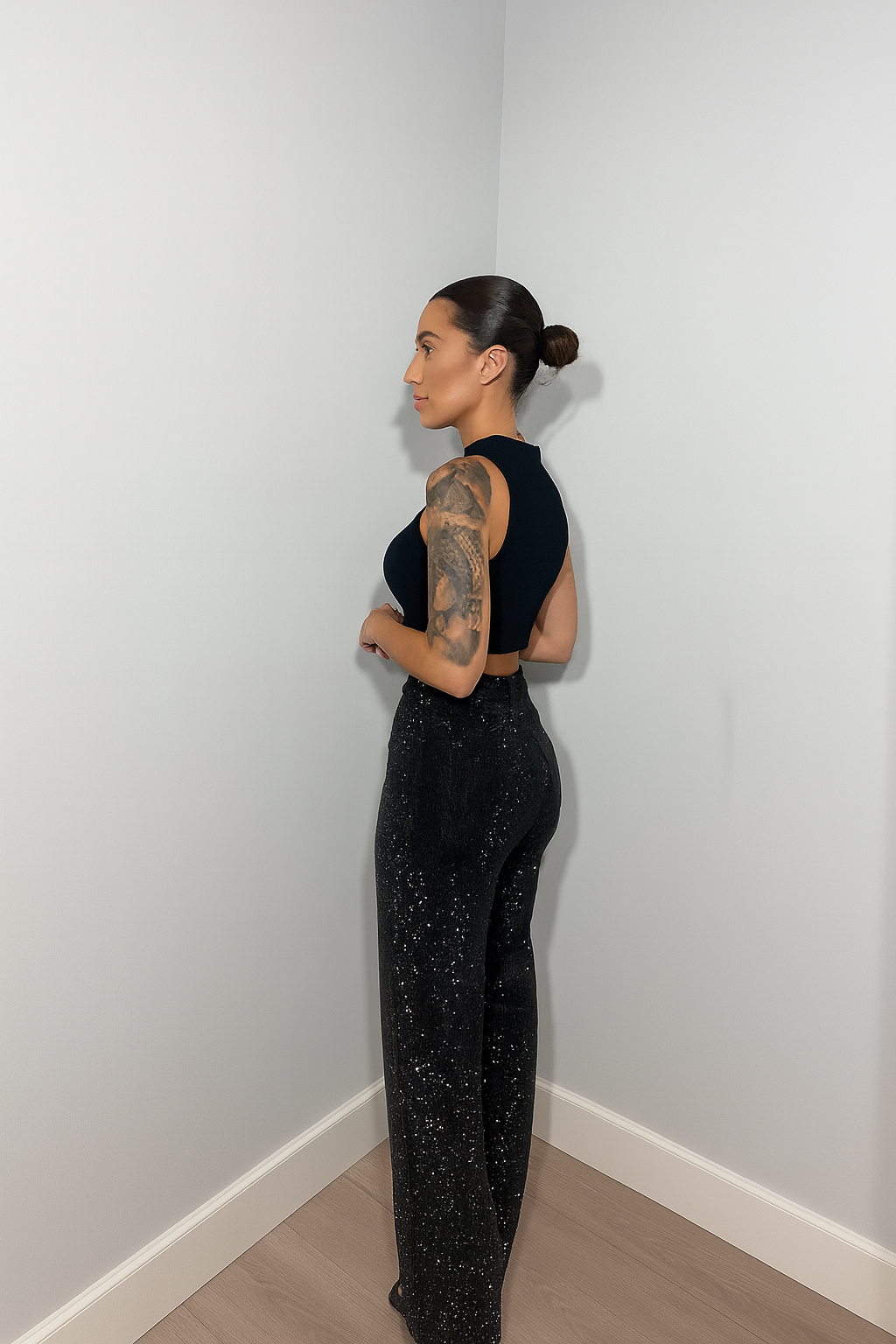 High Waist Glitter Wide Leg Jeans voor Dames