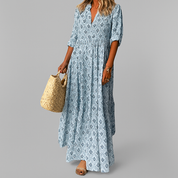 Airy Maxi Summer Dress with Print and V-Neck for Women
