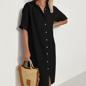 Airy Shirt Dress With Buttons And Short Sleeves For Women