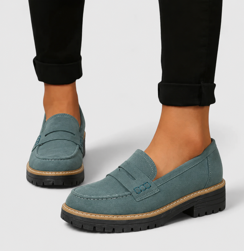 Dames Stoere Loafers Met Grove Profielzool En Blokhak – Groen