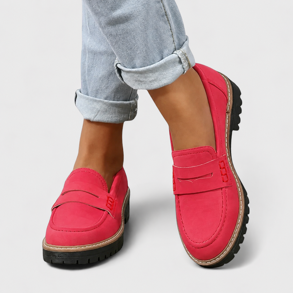 Dames Stoere Loafers Met Grove Profielzool En Blokhak – Rood