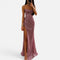 Dames Sprankelende Glitter Maxi Jurk met Split en Bandjes