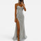 Dames Sprankelende Glitter Maxi Jurk met Split en Bandjes