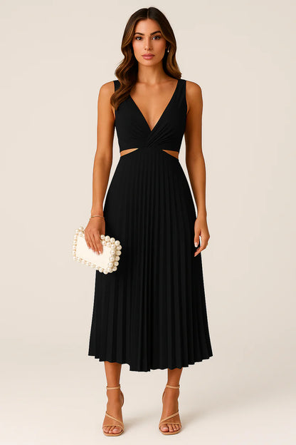 Vrouwen Elegante Plissé Midi Feestjurk met V-hals