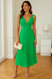 Elegante Plissé Cocktail Jurk met Diepe V-Hals voor Dames