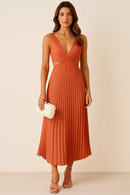 Vrouwen Elegante Plissé Midi Feestjurk met V-hals