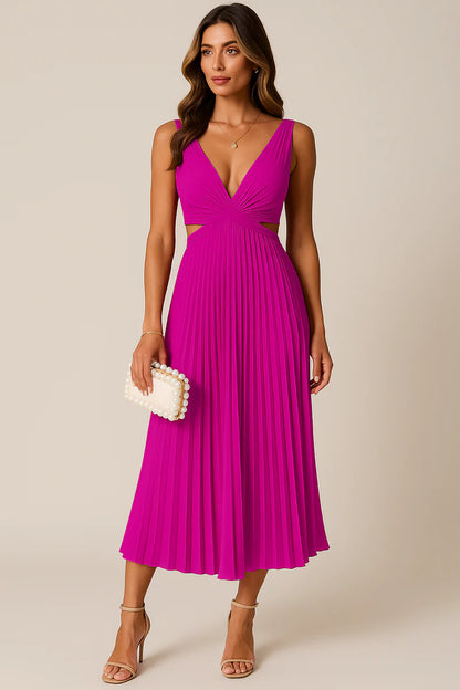 Vrouwen Elegante Plissé Midi Feestjurk met V-hals