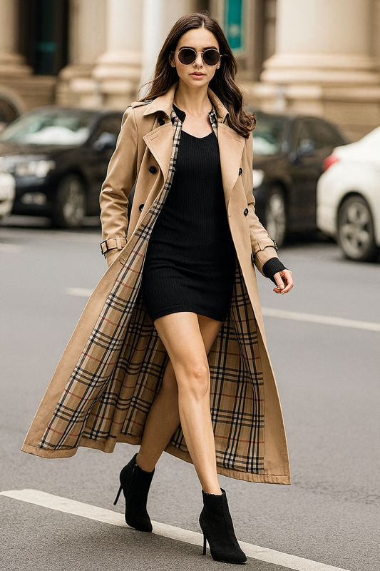 Dames Regenbestendige Lange Trenchcoat Met Ceintuur