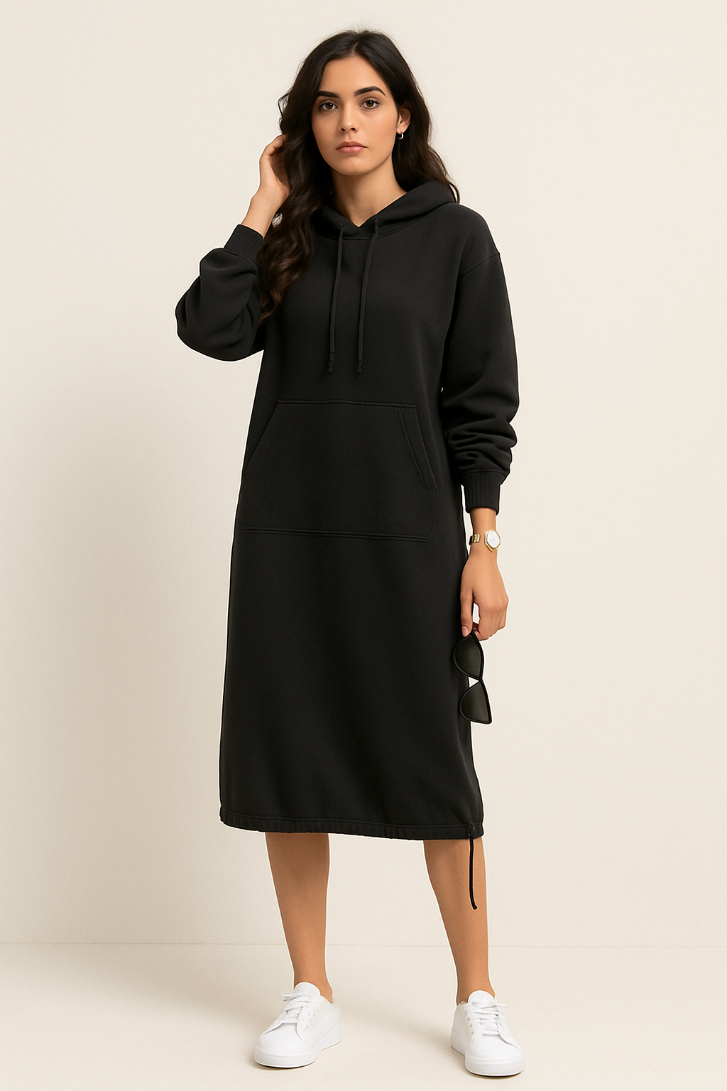 Robe sweat à capuche d'hiver midi pour femmes
