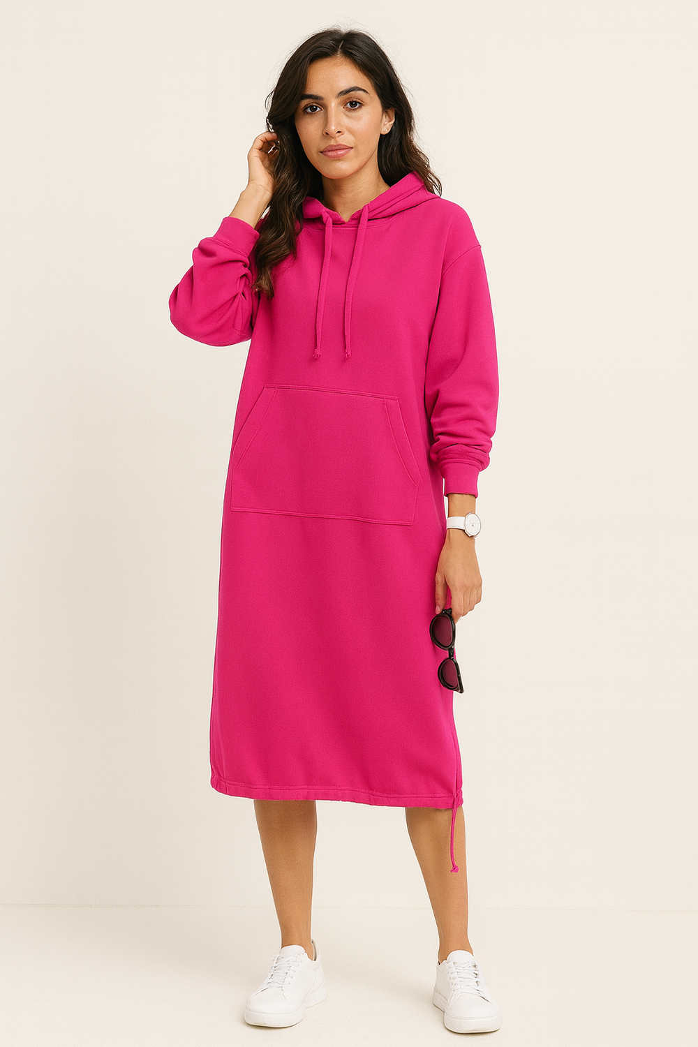 Winter Hoodie Jurk Vrouwen midi capuchon