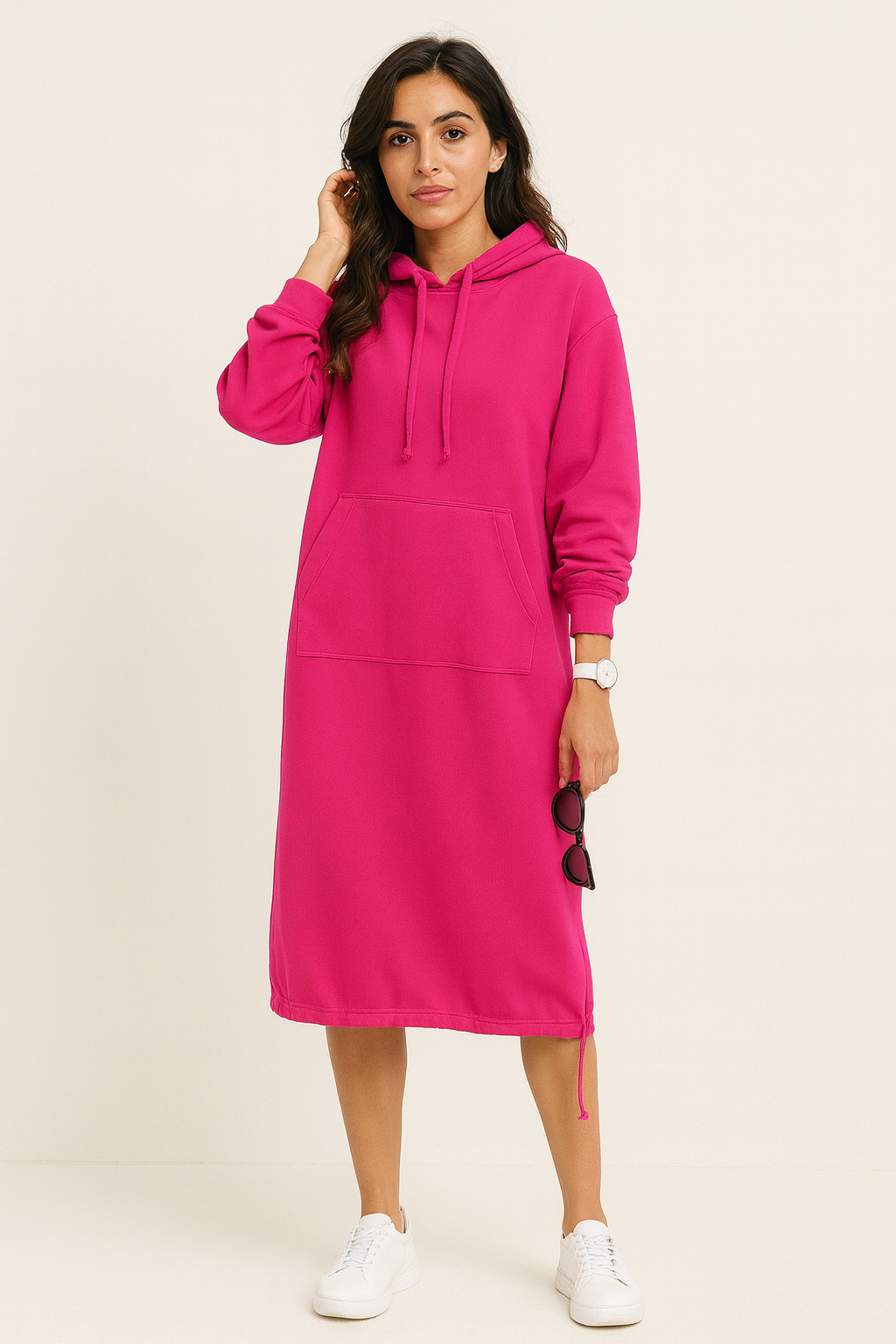 Winter Hoodie Jurk Vrouwen midi capuchon