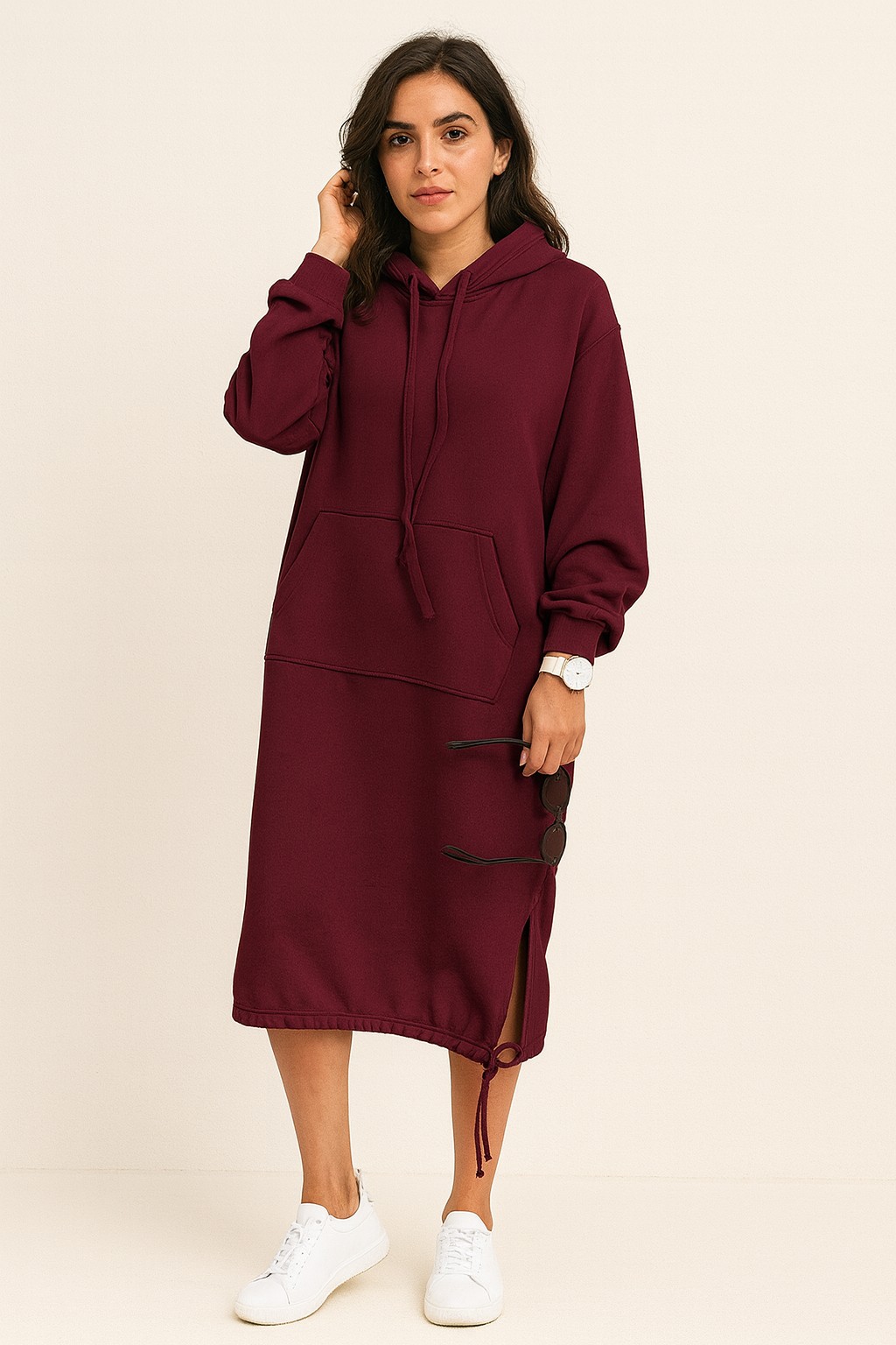 Winter Hoodie Jurk Vrouwen midi capuchon