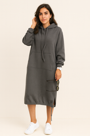 Robe sweat à capuche d'hiver midi pour femmes