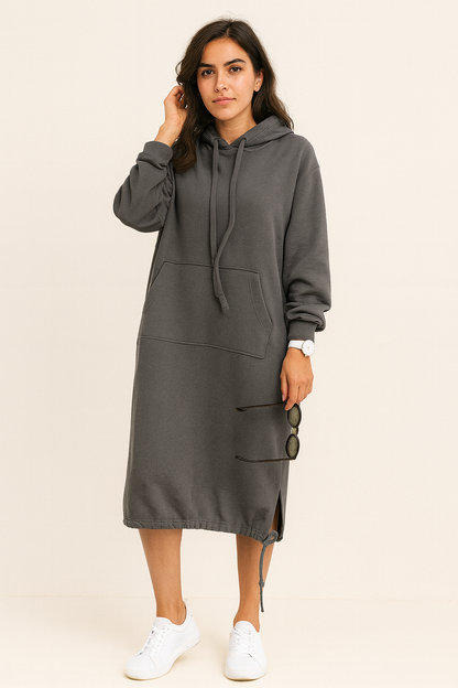 Winter Hoodie Jurk Vrouwen midi capuchon
