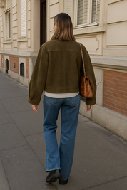 Manteau oversize en suède pour femme, élégant, avec col et fermeture à boutons-pression
